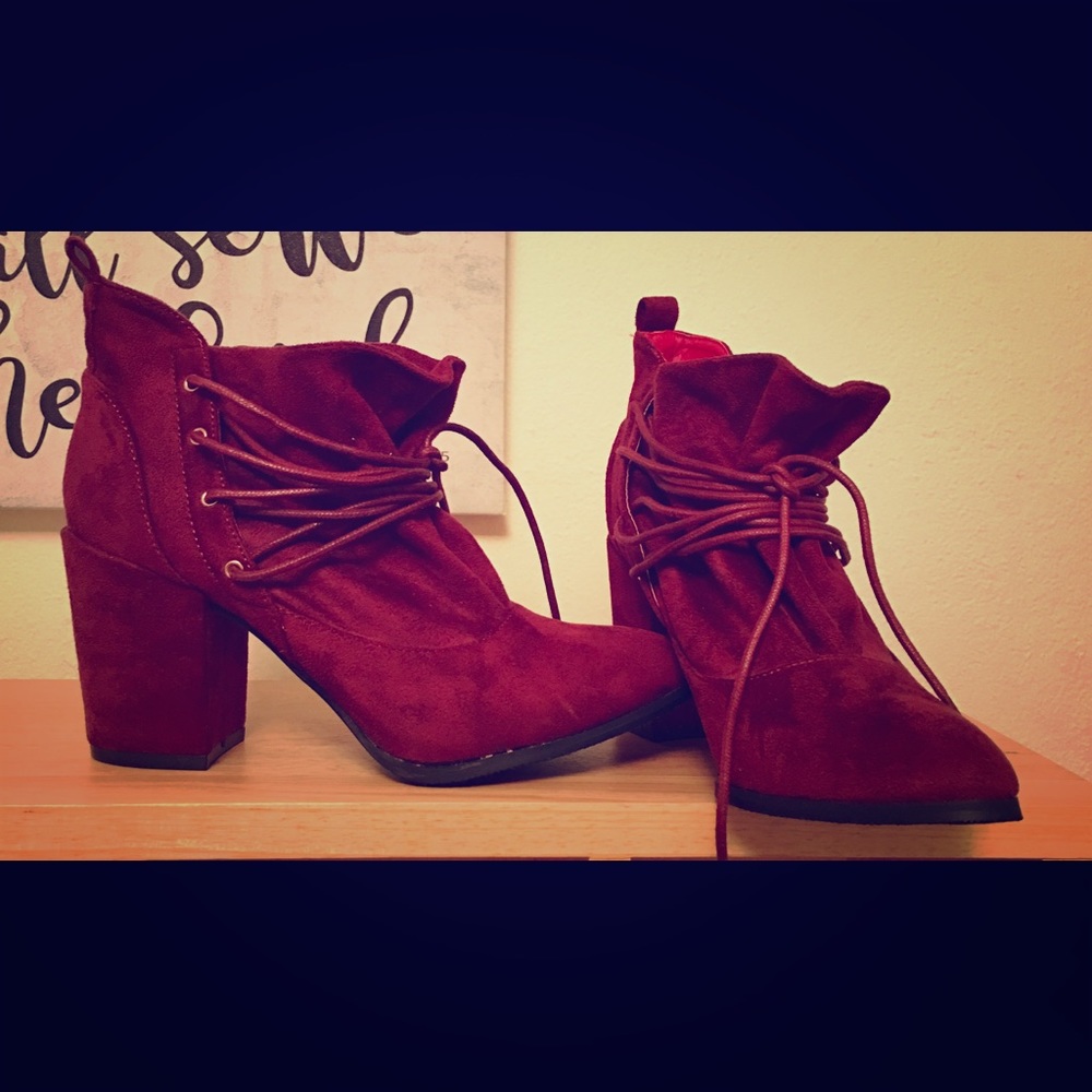 New, never worn wine suede like booties